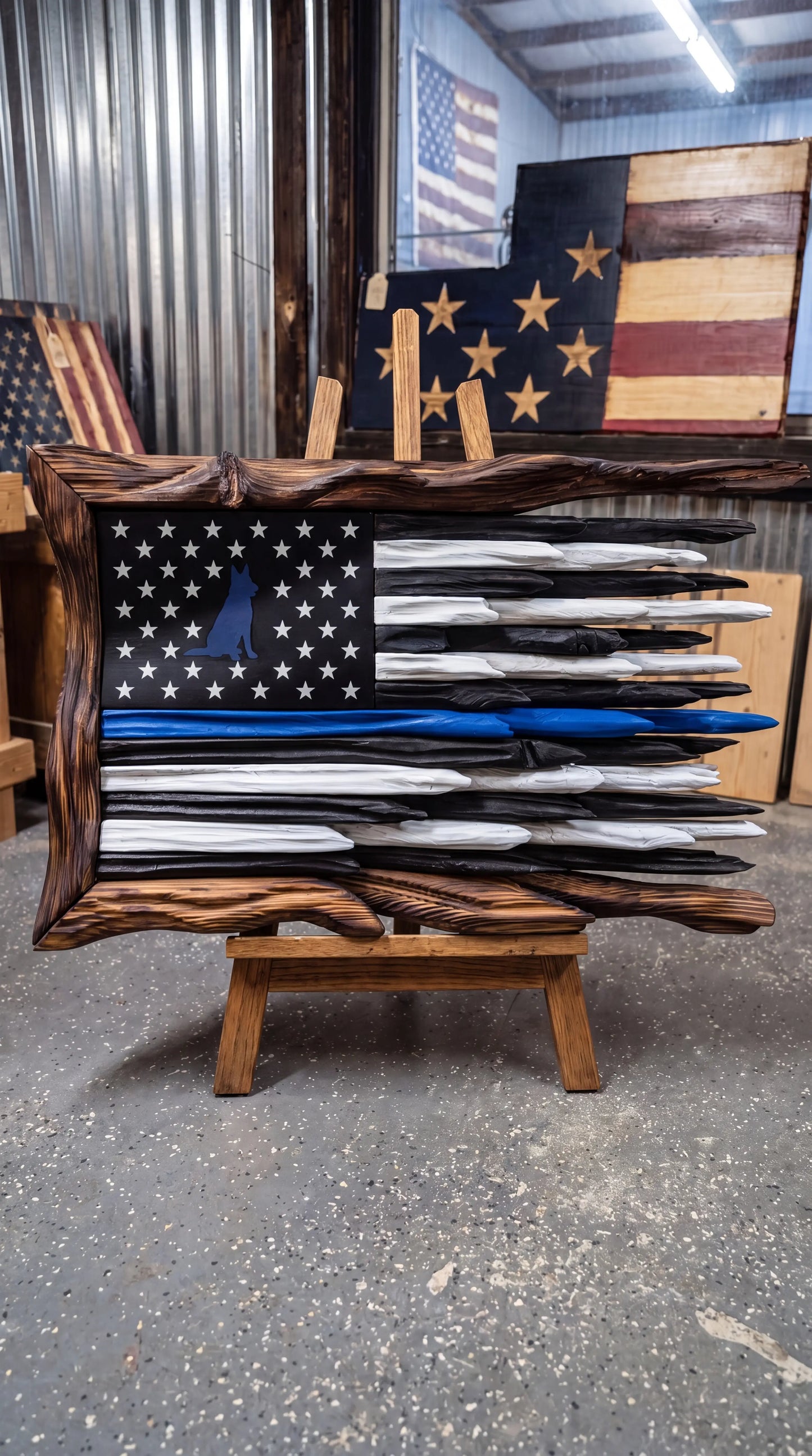Thin Blue Line Wooden Flag — Police K9 Edition