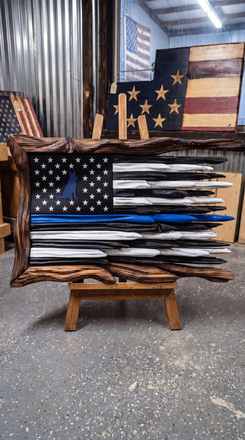 Thin Blue Line Wooden Flag — Police K9 Edition