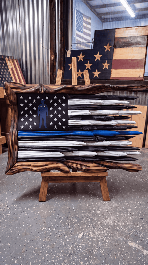 Thin Blue Line Wooden Flag — Officer Silhouette Edition
