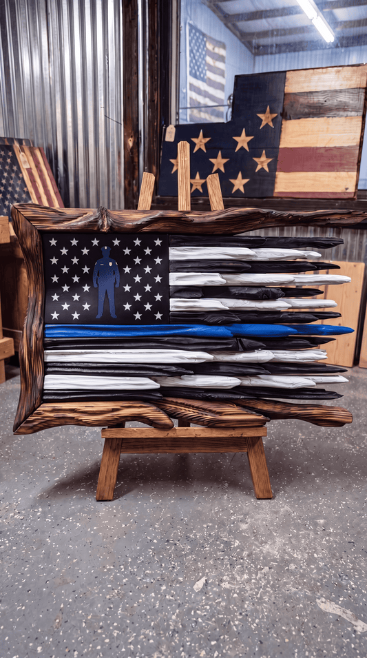 Thin Blue Line Wooden Flag — Officer Silhouette Edition